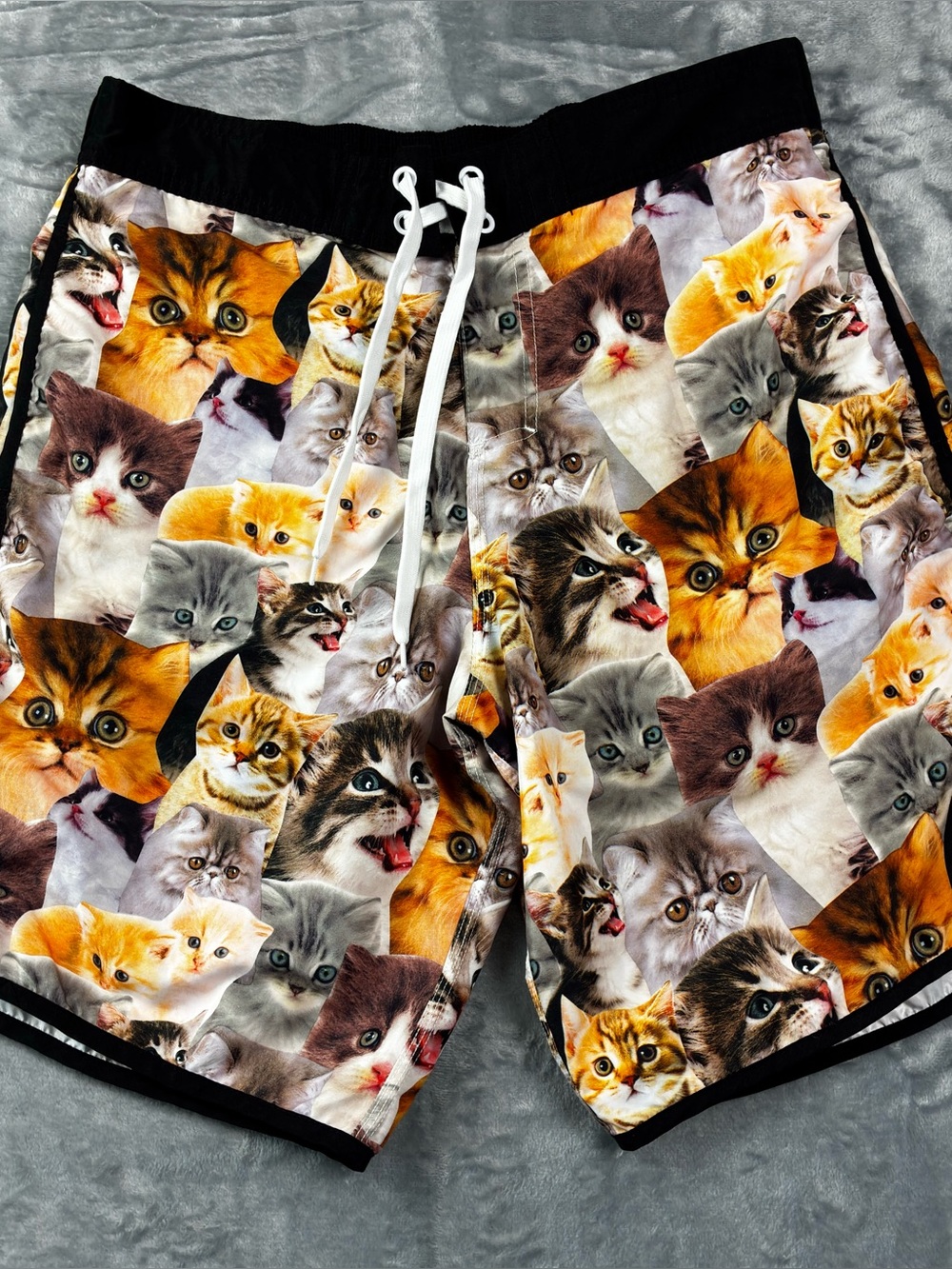 Cat Board Shorts Size L Bioworld Swim Trunks Drawstring Lined Pocket Novelty